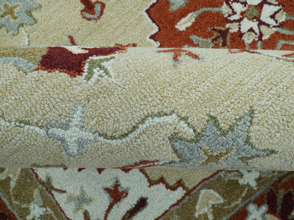 Custom Made Beige And Brown Traditional Oriental Design Hand Tufted Wool Area Rug.