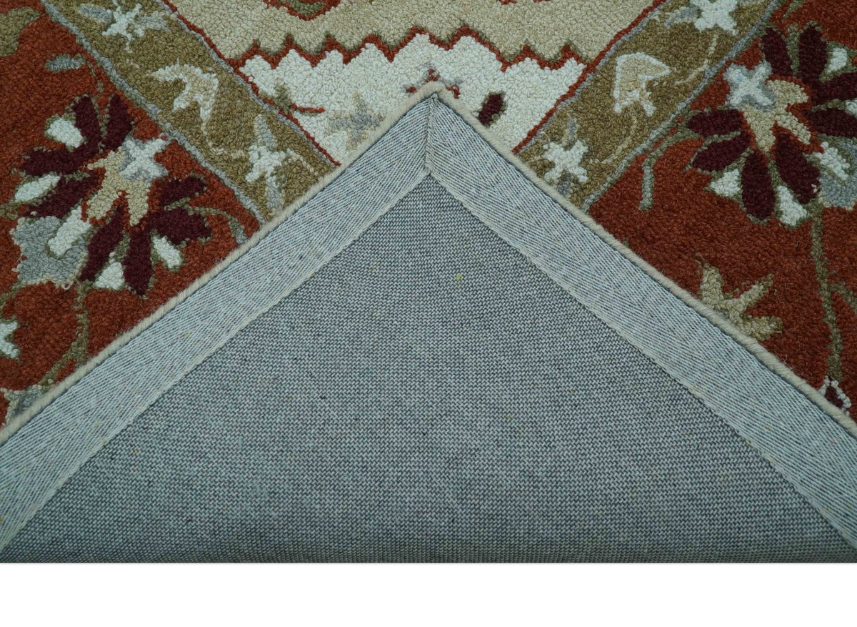 Custom Made Beige And Brown Traditional Oriental Design Hand Tufted Wool Area Rug.