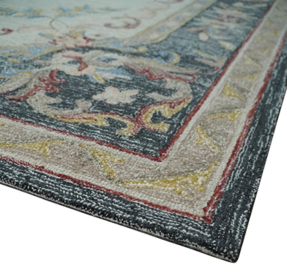 Custom Made Beige and Charcoal Aubusson French design Hand Tufted wool Area Rug.