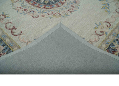 Custom Made Beige and Charcoal Aubusson French design Hand Tufted wool Area Rug.