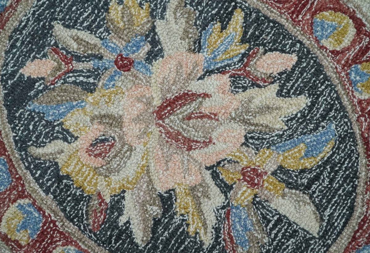 Custom Made Beige and Charcoal Aubusson French design Hand Tufted wool Area Rug.