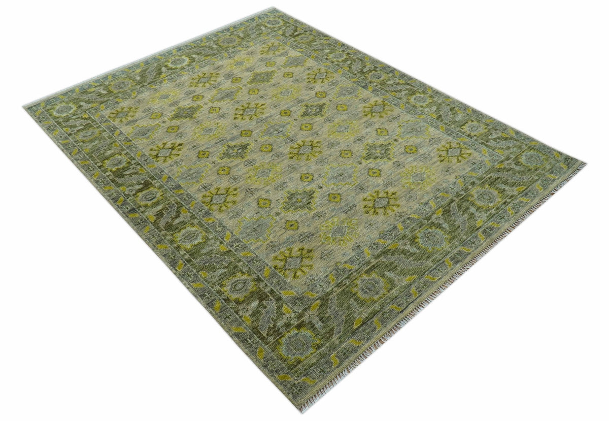 Custom Made Beige And Gray Traditional Hand Knotted wool area rug.