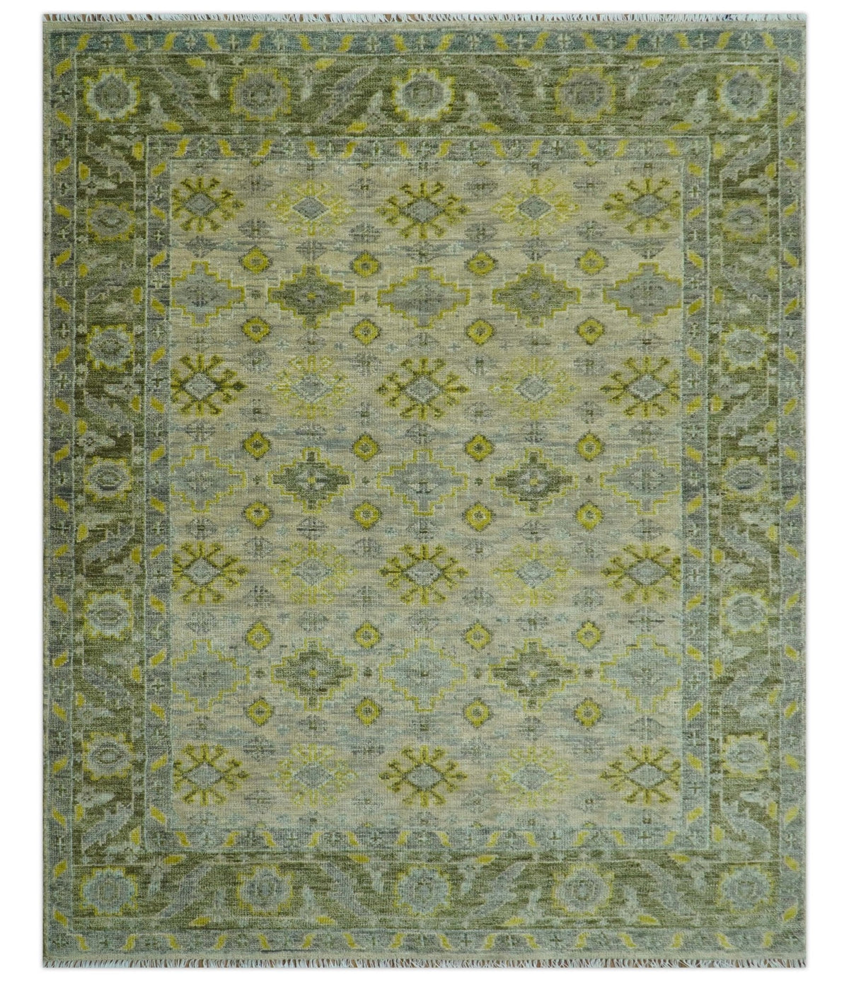 Custom Made Beige And Gray Traditional Hand Knotted wool area rug.