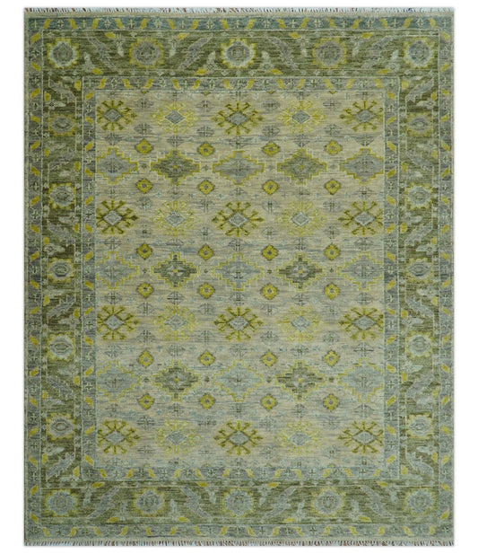 Custom Made Beige And Gray Traditional Hand Knotted wool area rug.