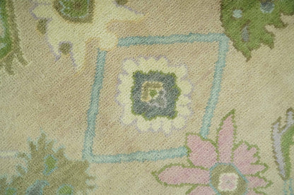 Custom Made Beige and Green Hand Knotted Traditional Oriental Oushak wool area rug.