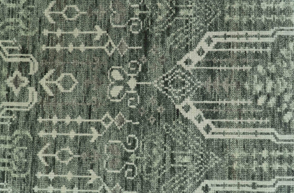 Custom Made Beige And Green  Modern Geometrical Design Hand Knotted wool rug.