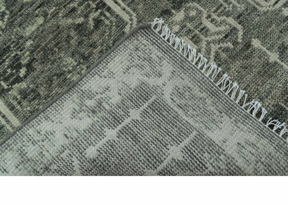 Custom Made Beige And Green  Modern Geometrical Design Hand Knotted wool rug.