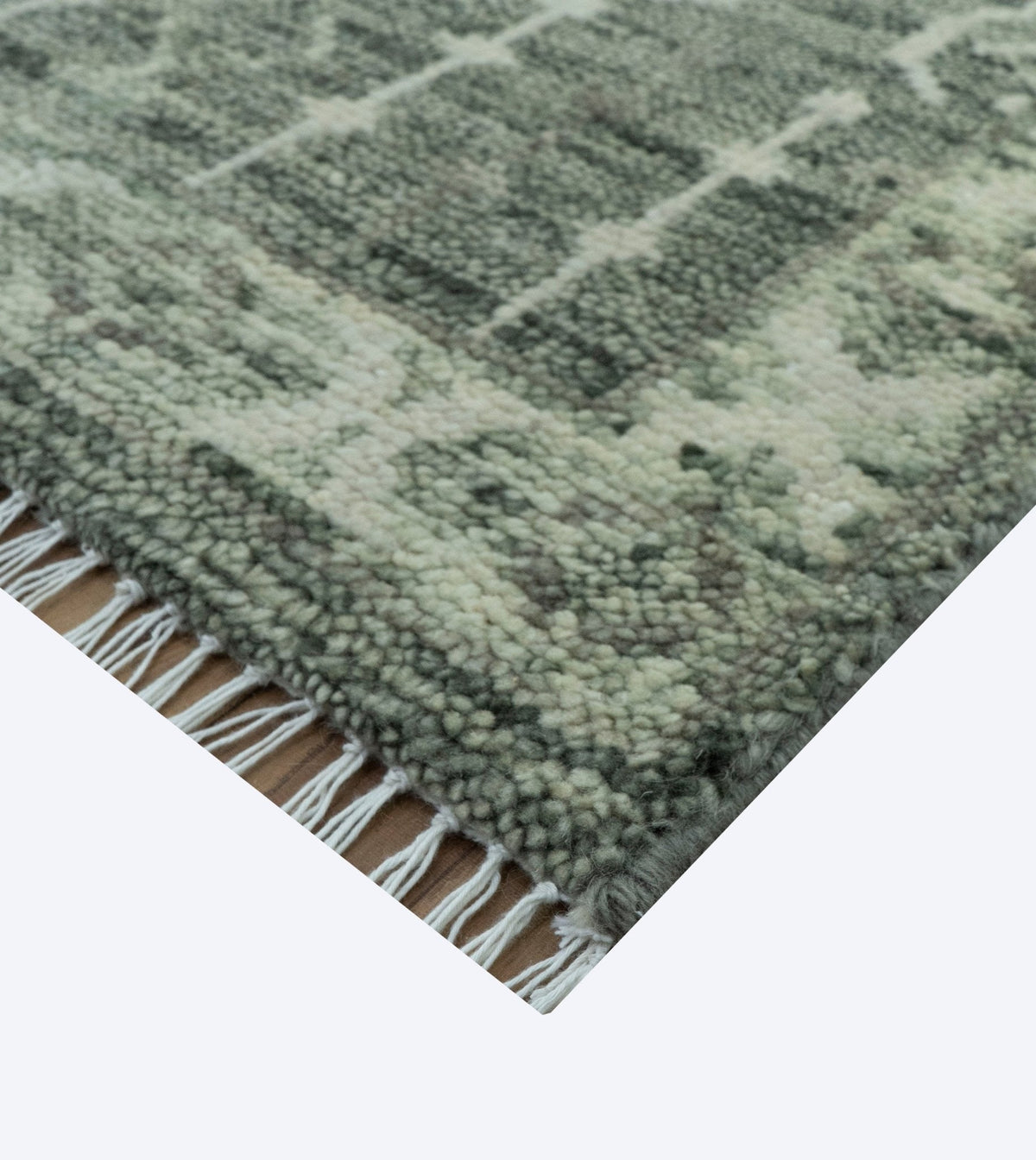 Custom Made Beige And Green  Modern Geometrical Design Hand Knotted wool rug.