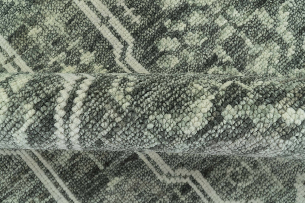 Custom Made Beige And Green  Modern Geometrical Design Hand Knotted wool rug.