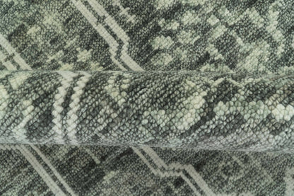 Custom Made Beige And Green  Modern Geometrical Design Hand Knotted wool rug.