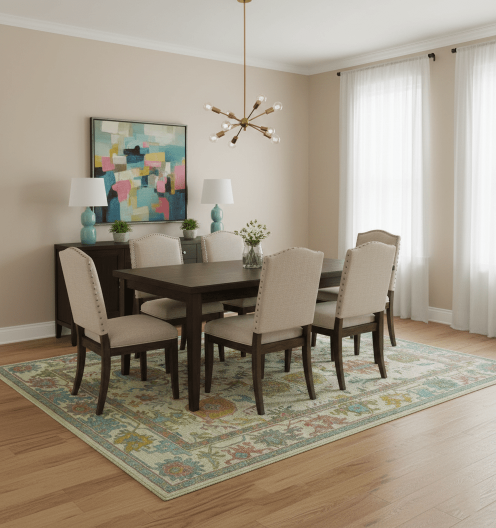 Custom Made Beige And Green Traditional Oushak Design Hand Tufted Wool Rug.