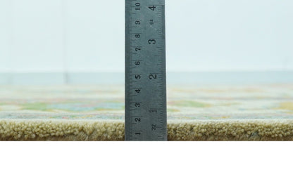 Custom Made Beige And Green Traditional Oushak Design Hand Tufted Wool Rug.