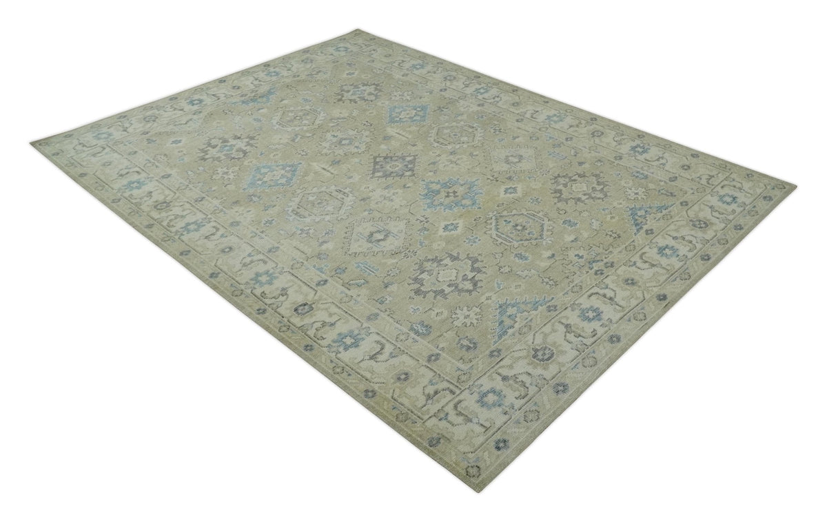 Custom Made Beige and Ivory Hand knotted Traditional Oushak wool Area Rug.