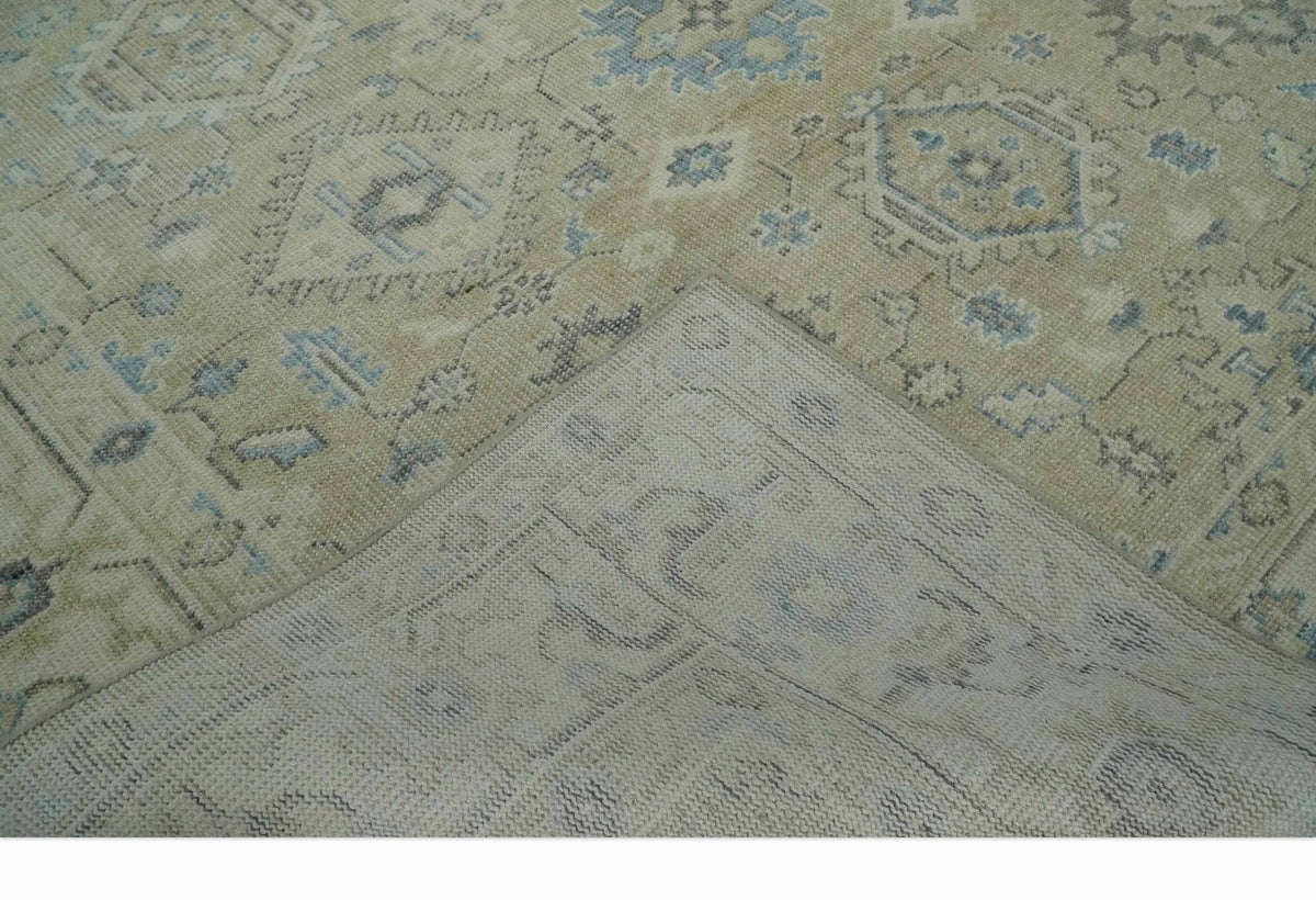 Custom Made Beige and Ivory Hand knotted Traditional Oushak wool Area Rug.