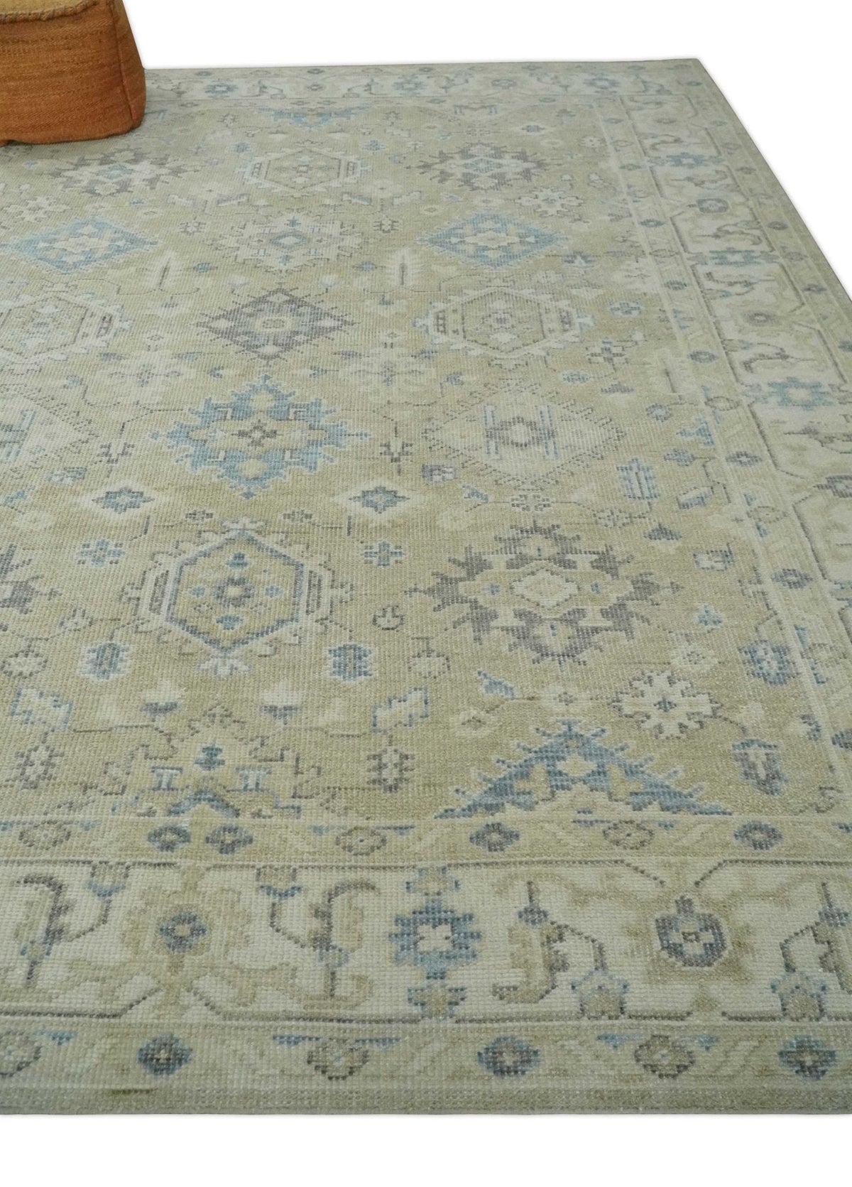 Custom Made Beige and Ivory Hand knotted Traditional Oushak wool Area Rug.