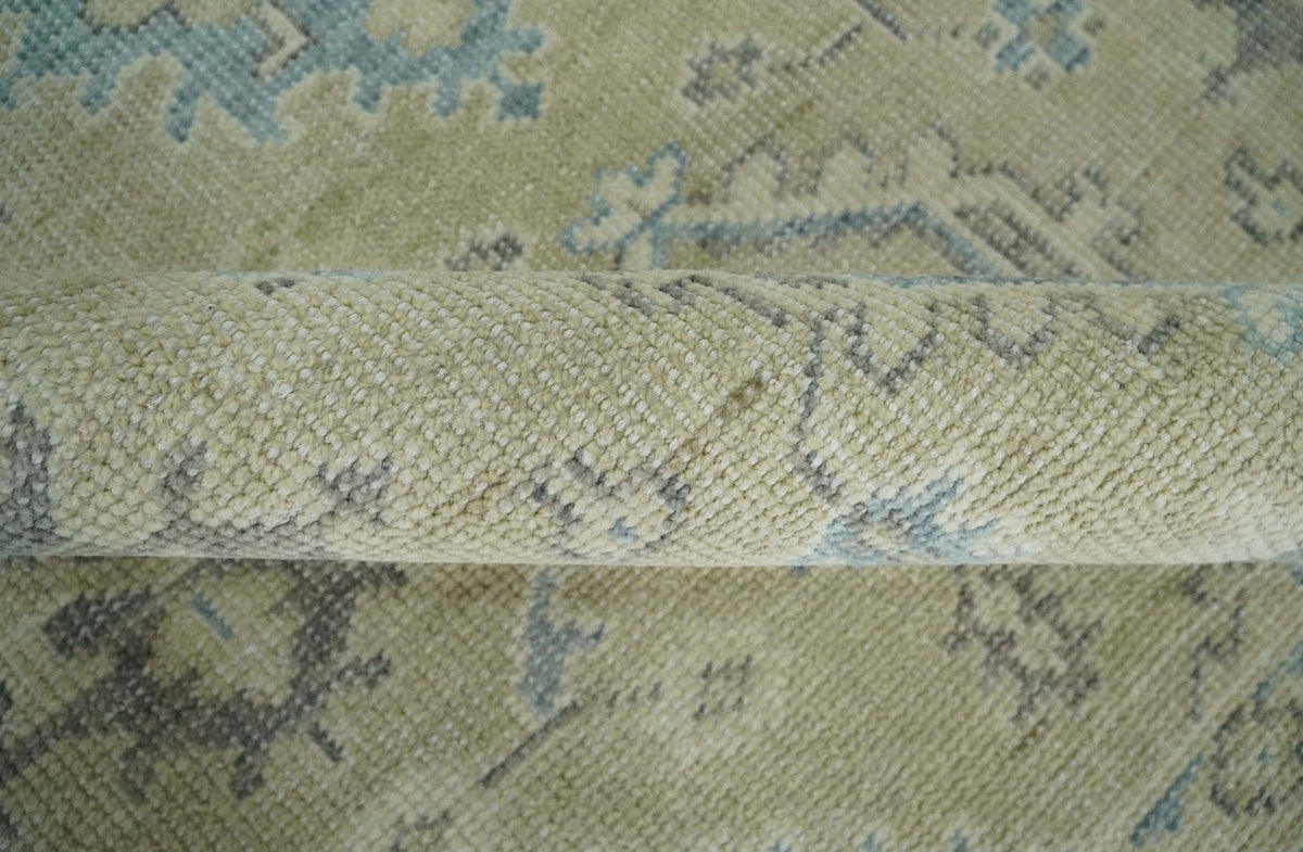 Custom Made Beige and Ivory Hand knotted Traditional Oushak wool Area Rug.
