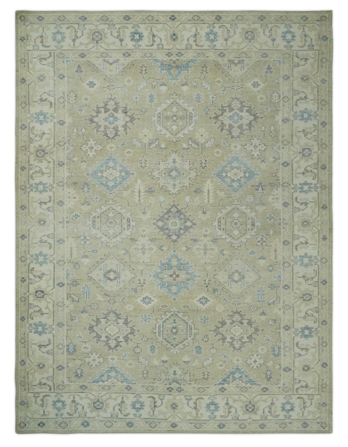 Custom Made Beige and Ivory Hand knotted Traditional Oushak wool Area Rug.
