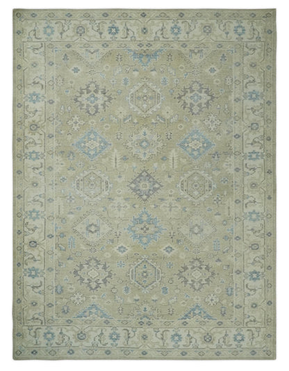 Custom Made Beige and Ivory Hand knotted Traditional Oushak wool Area Rug.