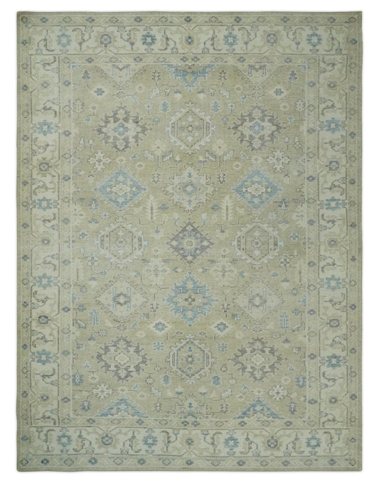 Custom Made Beige and Ivory Hand knotted Traditional Oushak wool Area Rug.