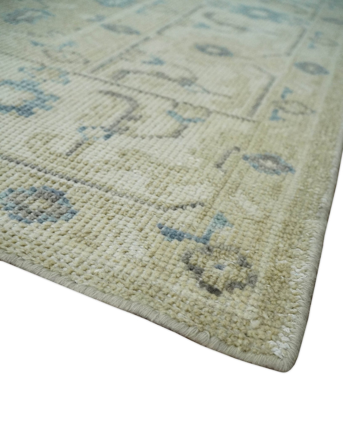 Custom Made Beige and Ivory Hand knotted Traditional Oushak wool Area Rug.