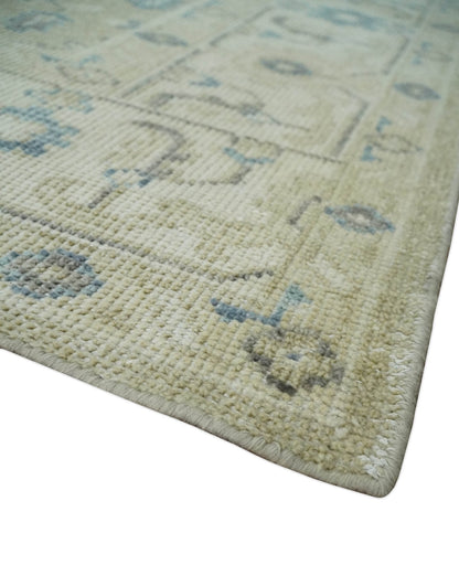Custom Made Beige and Ivory Hand knotted Traditional Oushak wool Area Rug.