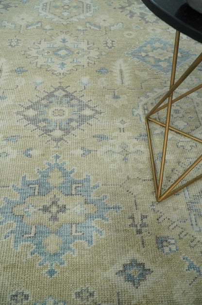 Custom Made Beige and Ivory Hand knotted Traditional Oushak wool Area Rug.