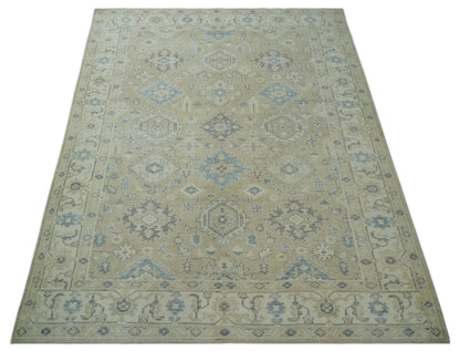 Custom Made Beige and Ivory Hand knotted Traditional Oushak wool Area Rug.