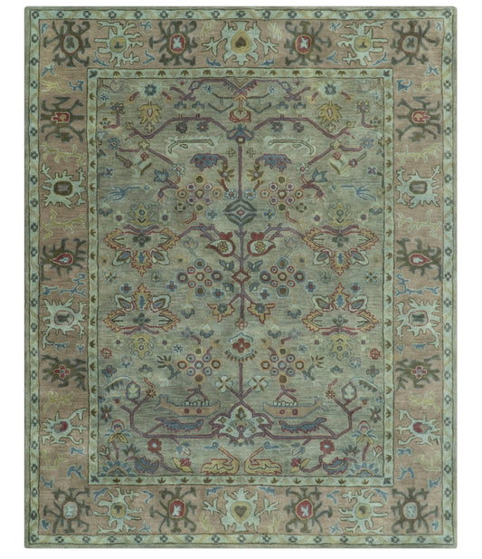 Custom Made Beige and peac Traditional Oushak Design Hand Tufted Wool Rug.