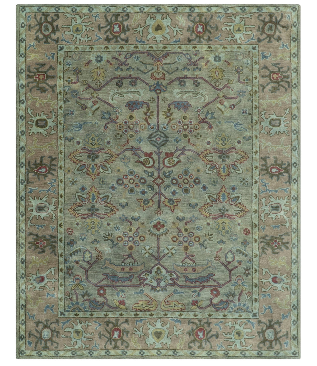 Custom Made Beige and peac Traditional Oushak Design Hand Tufted Wool Rug.