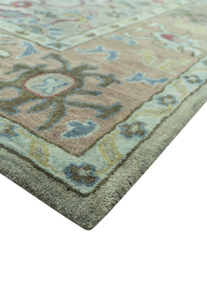 Custom Made Beige and peac Traditional Oushak Design Hand Tufted Wool Rug.
