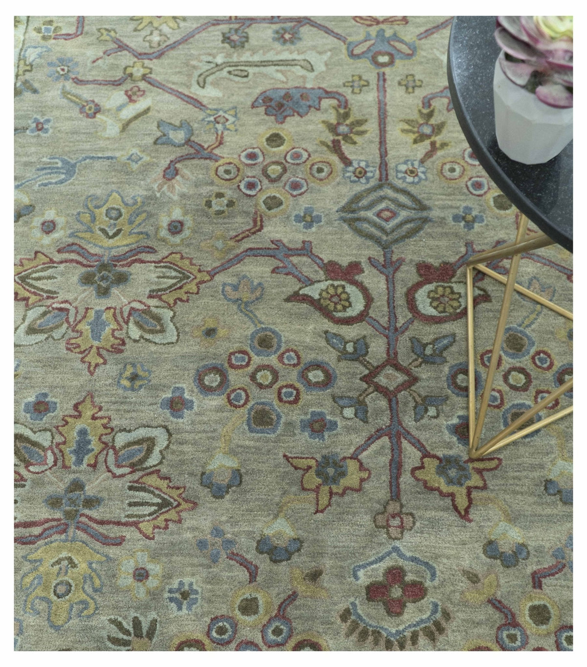 Custom Made Beige and peac Traditional Oushak Design Hand Tufted Wool Rug.