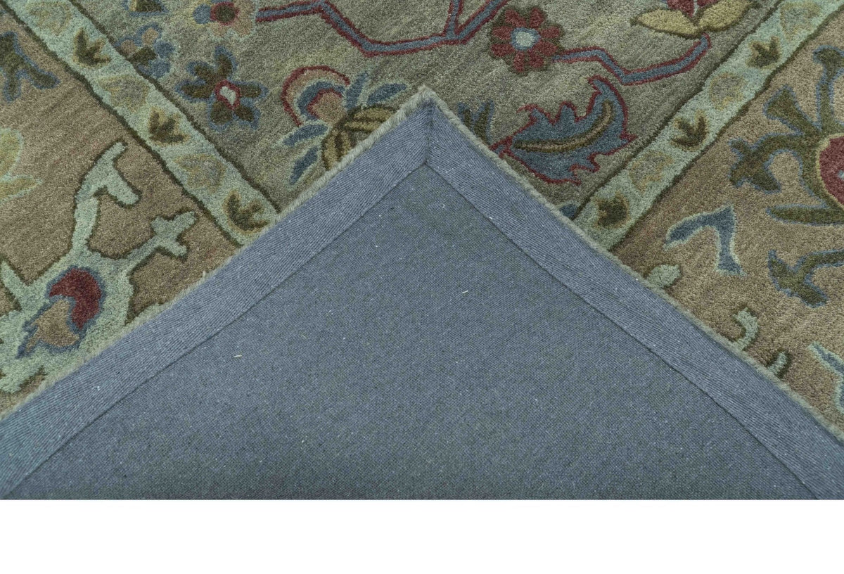 Custom Made Beige and peac Traditional Oushak Design Hand Tufted Wool Rug.