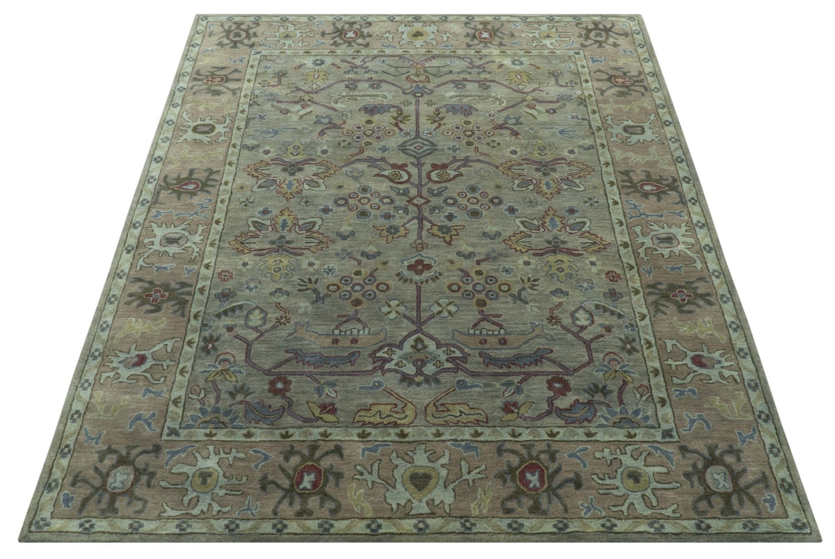 Custom Made Beige and peac Traditional Oushak Design Hand Tufted Wool Rug.