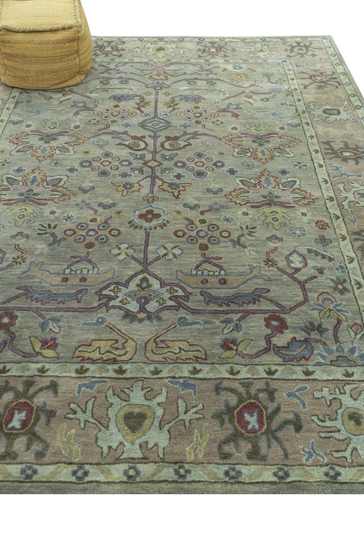 Custom Made Beige and peac Traditional Oushak Design Hand Tufted Wool Rug.