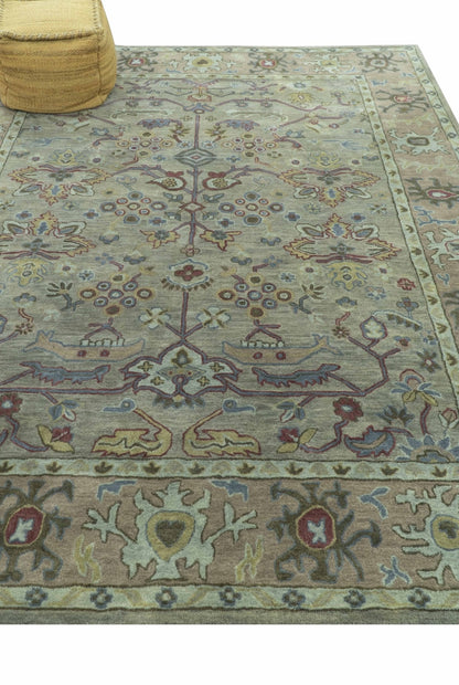 Custom Made Beige and peac Traditional Oushak Design Hand Tufted Wool Rug.
