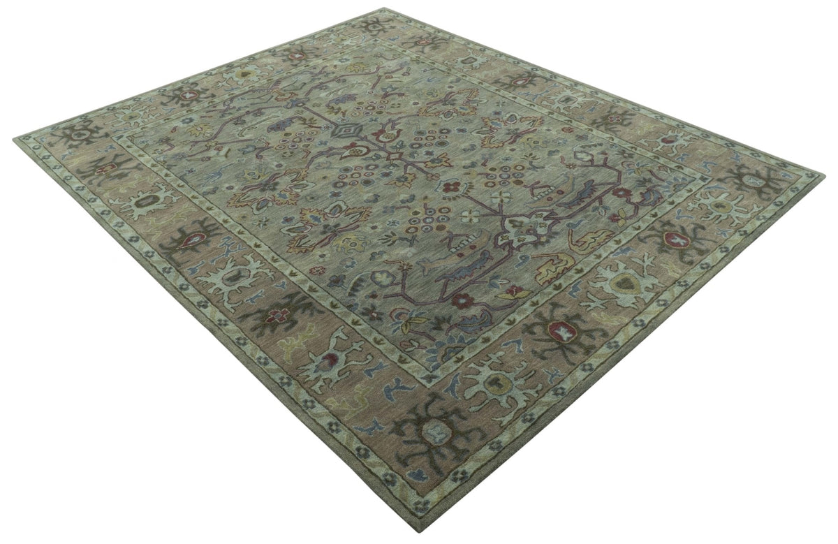 Custom Made Beige and peac Traditional Oushak Design Hand Tufted Wool Rug.