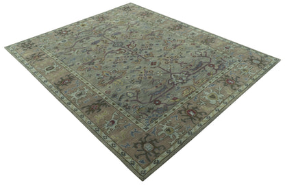 Custom Made Beige and peac Traditional Oushak Design Hand Tufted Wool Rug.