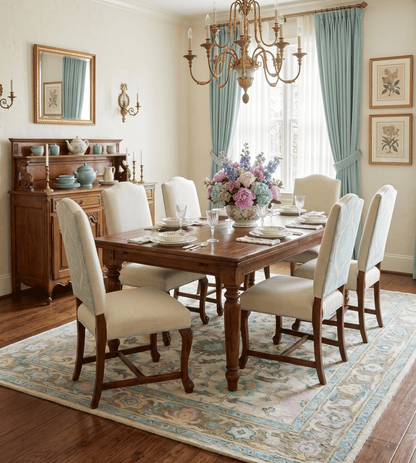 Custom Made Beige, Blue and Purple Traditional Floral Hand Tufted wool rug.