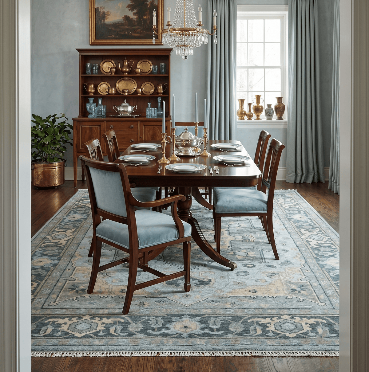 Custom made Beige, Gray and Charcoal Hand Knotted  Traditional Heriz Wool Rug.