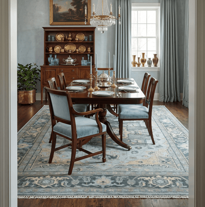 Custom made Beige, Gray and Charcoal Hand Knotted  Traditional Heriz Wool Rug.