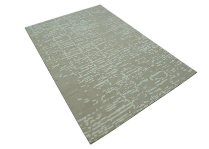 Custom Made Beige Modern Contemporary Hand Knotted Wool Area Rug.