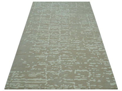 Custom Made Beige Modern Contemporary Hand Knotted Wool Area Rug.