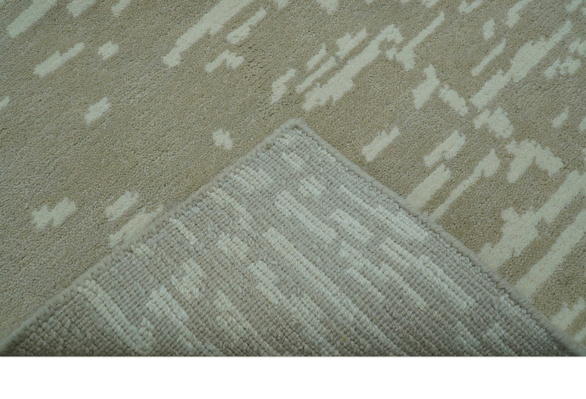 Custom Made Beige Modern Contemporary Hand Knotted Wool Area Rug.