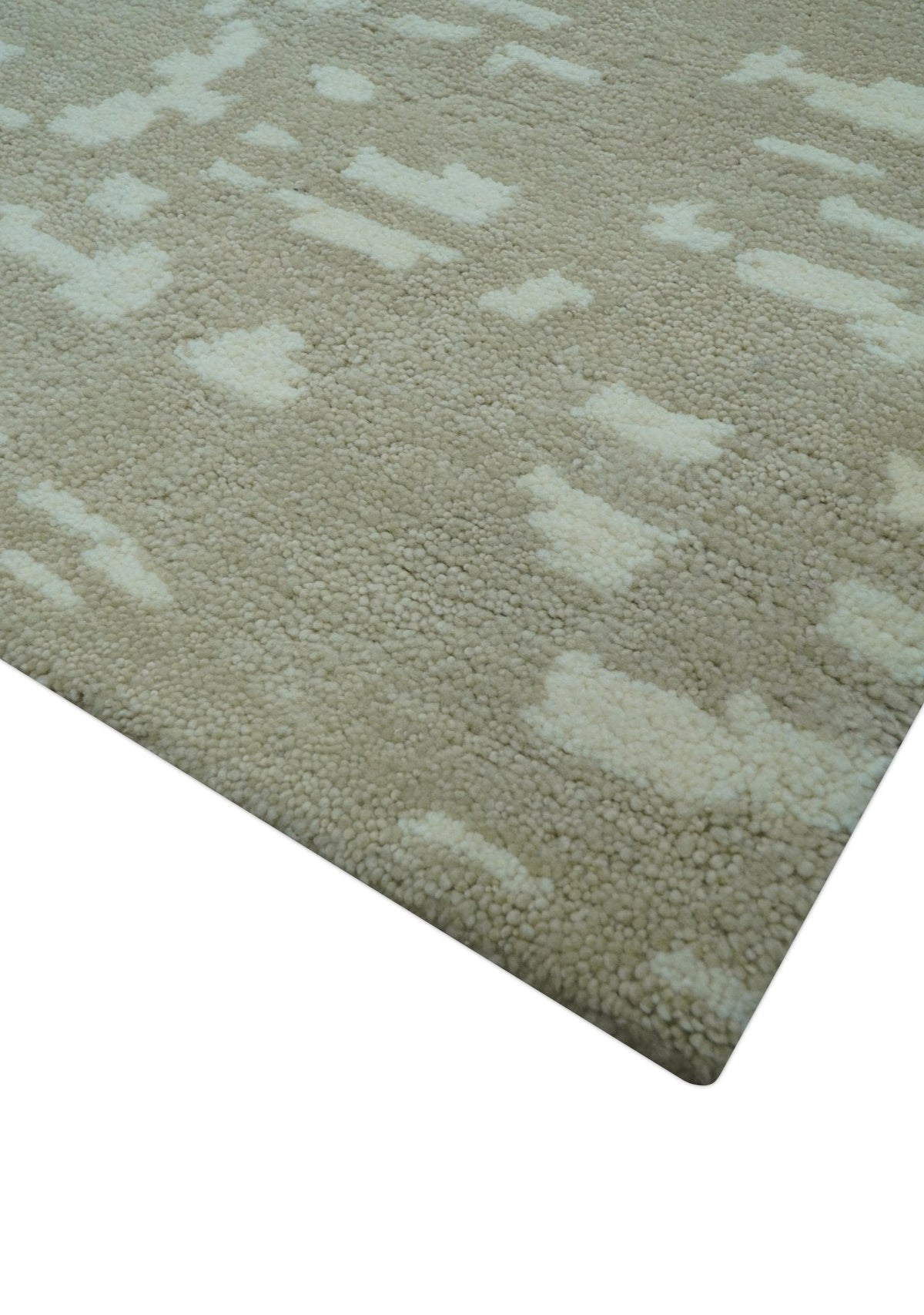 Custom Made Beige Modern Contemporary Hand Knotted Wool Area Rug.