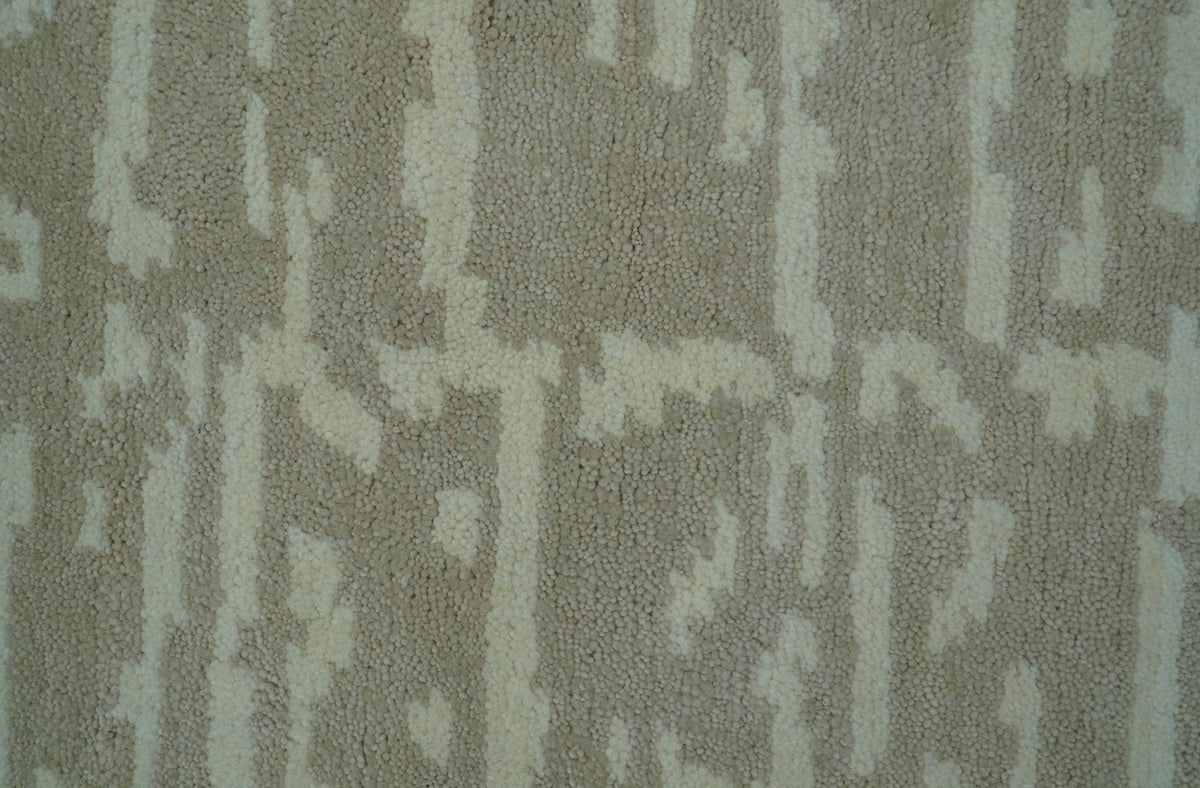 Custom Made Beige Modern Contemporary Hand Knotted Wool Area Rug.