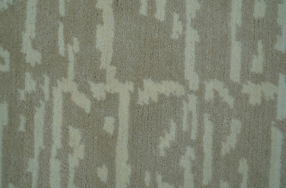Custom Made Beige Modern Contemporary Hand Knotted Wool Area Rug.