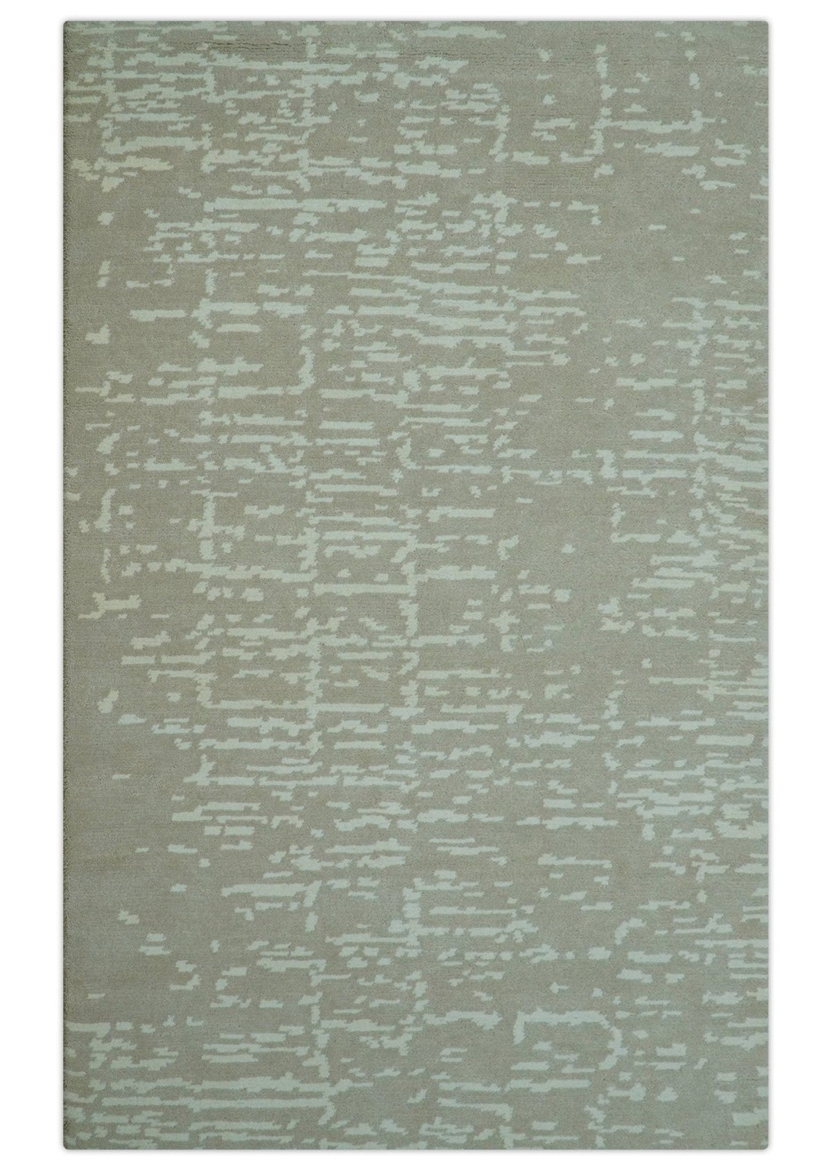 Custom Made Beige Modern Contemporary Hand Knotted Wool Area Rug.