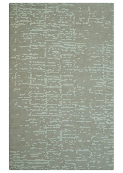 Custom Made Beige Modern Contemporary Hand Knotted Wool Area Rug.