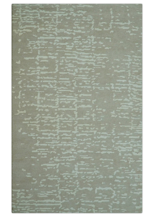 Custom Made Beige Modern Contemporary Hand Knotted Wool Area Rug.