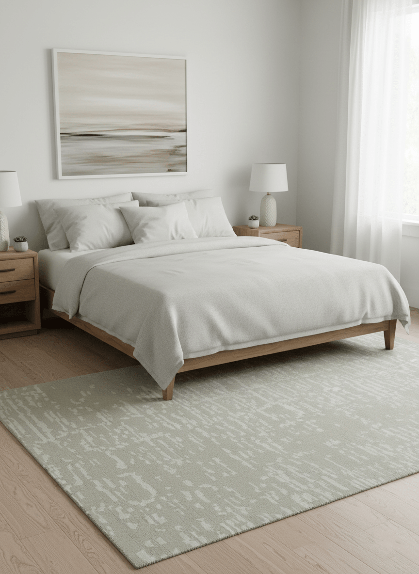 Custom Made Beige Modern Contemporary Hand Knotted Wool Area Rug.